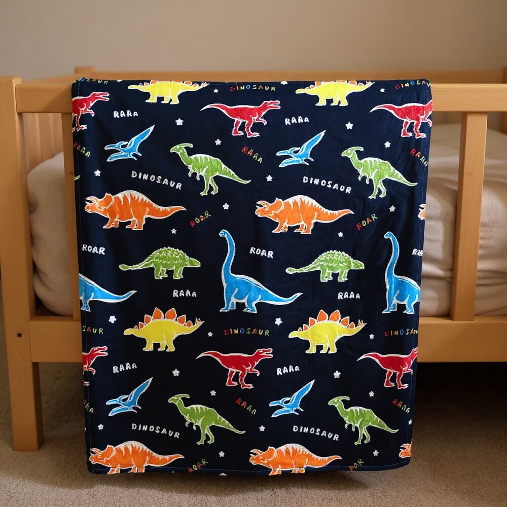 Glow in the Dark Dinosaur Throw Blanket – Blue, for Kids, Soft & Cozy, NEW